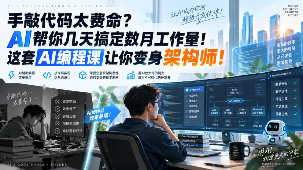 手敲代码太费命?AI帮你几天搞定数月工作量!这套AI编程课让你变身架构师!【原创双语字幕】-驿想项目网