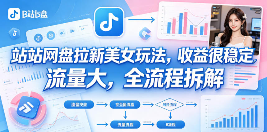 B站网盘拉新美女玩法，收益很稳定，流量大，全流程拆解-驿想项目网