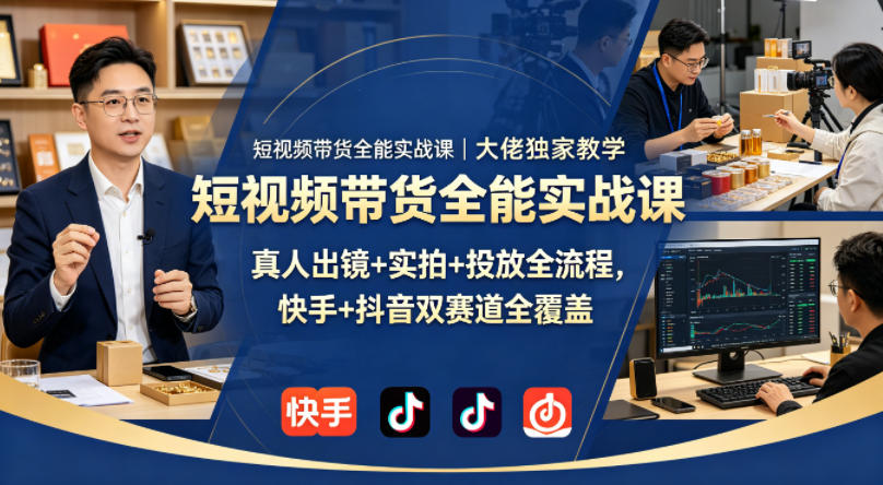 短视频带货全能实战课｜大佬独家教学，真人出镜+实拍+投放全流程，快手+抖音双赛道全覆盖-驿想项目网