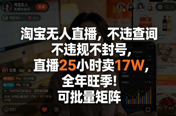 淘宝无人直播，不违规不封号，直播25小时卖17W，全年旺季！可批量矩阵【揭秘】-驿想项目网