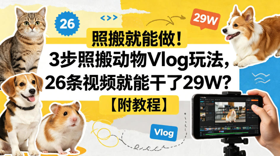 照搬就能做！3步照搬动物Vlog玩法，26条视频就能干了29W？【附教程】【赠coze一键生成工作流】-驿想项目网