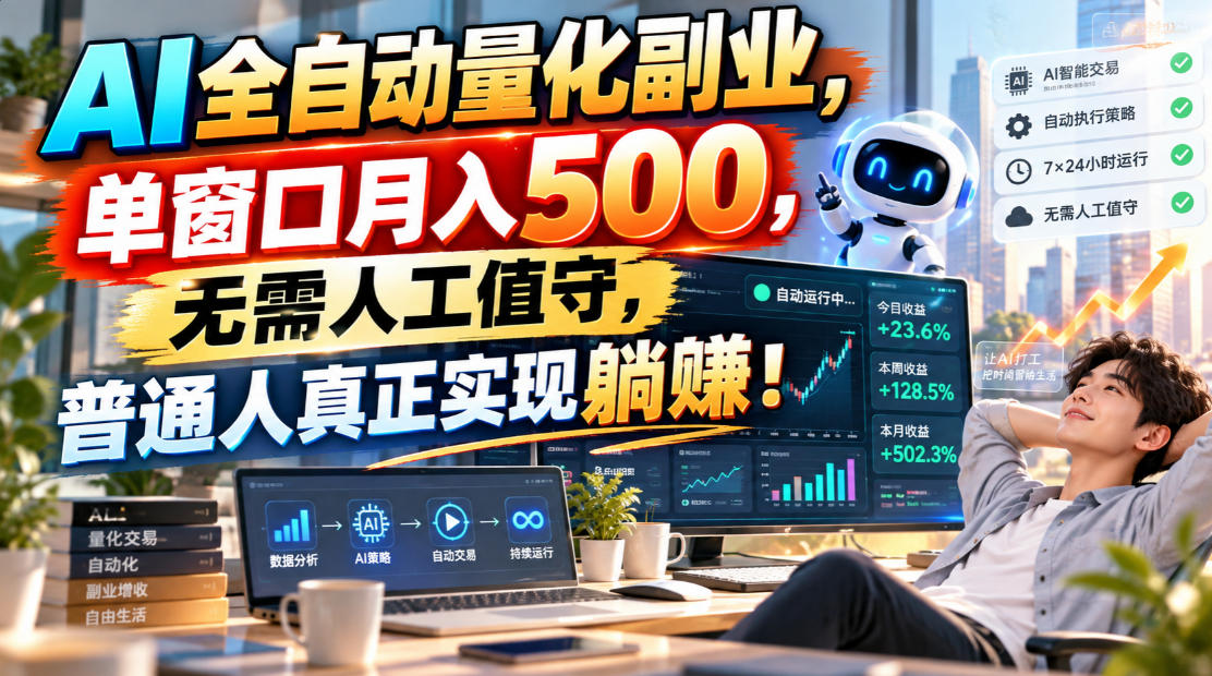 AI全自动量化副业，单窗口月入500，无需人工值守，普通人真正实现躺賺！【揭秘】-驿想项目网