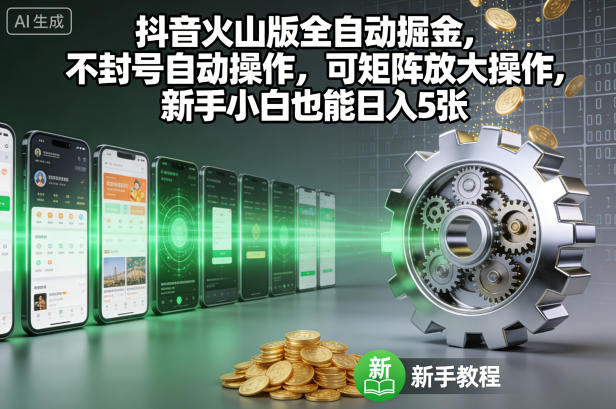 抖音火山版全自动掘金,不封号自动操作,可矩阵放大操作,新手小白也能日入5张【揭秘】-驿想项目网