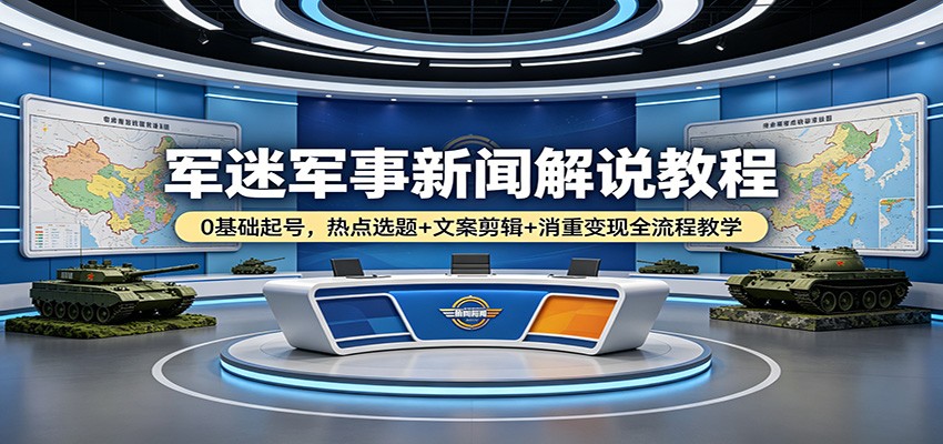 军迷军事新闻解说教程：0基础起号，热点选题+文案剪辑+消重变现全流程教学-驿想项目网