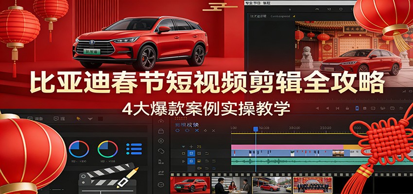 比亚迪春节短视频剪辑全攻略，4大爆款案例实操教学-驿想项目网