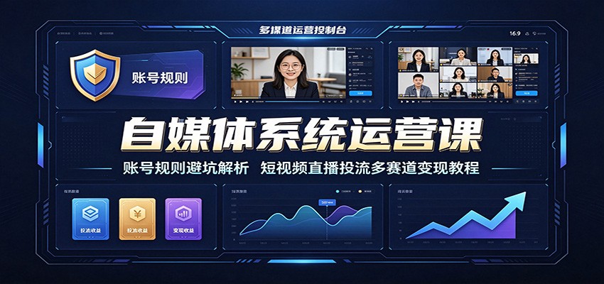 自媒体系统运营课：账号规则避坑解析，短视频直播投流多赛道变现教程-驿想项目网