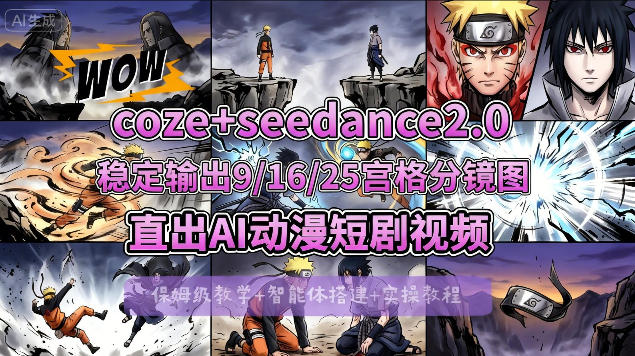[COZE搭建教学]COZE+即梦Seedance 2.0稳定输出9-16-25宫格分镜图直出AI漫剧视频-驿想项目网