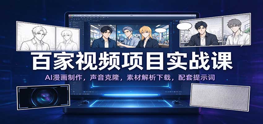 百家视频项目实战课：AI漫画制作，声音克隆，素材解析下载，配套提示词-驿想项目网