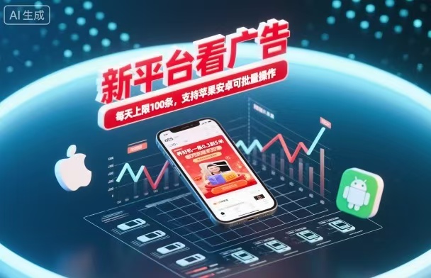 新台看广告,养好机一条5毛到5块,单机日入30到100,支持苹果安卓,可批量操作。-驿想项目网