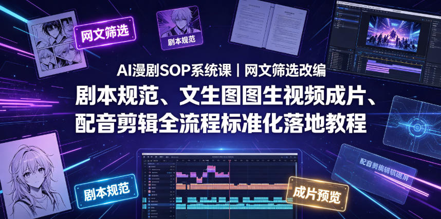 AI漫剧SOP系统课｜网文筛选改编、剧本规范、文生图图生视频成片、配音剪辑全流程标准化落地教程（更新0826）-驿想项目网
