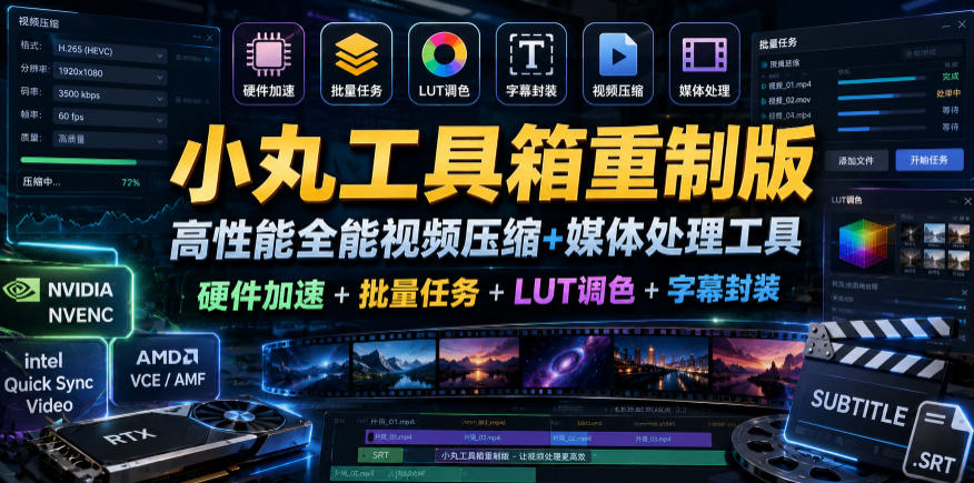 小丸工具箱重制版–高性能全能视频压缩+媒体处理工具｜硬件加速+批量任务+LUT调色+字幕封装-驿想项目网