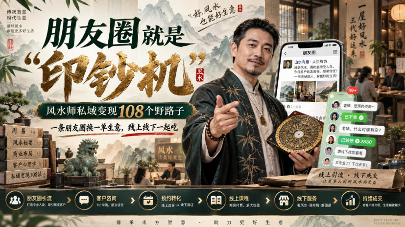 朋友圈就是“印钞机”,风水师私域变现108个野路子,一条朋友圈换一单生意,线上线下一起吃【文档】-驿想项目网