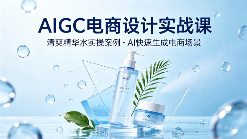 AIGC电商设计实战课，以清爽精华水为实操案例，教你用AI快速生成电商场景-驿想项目网