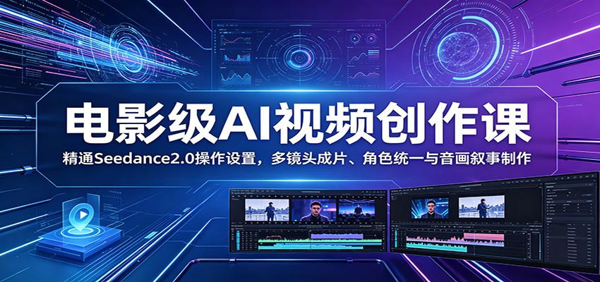 电影级AI视频创作课：精通Seedance2.0操作设置，多镜头成片、角色统一与音画叙事制作-驿想项目网