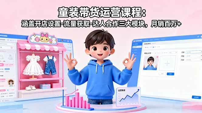 （16081期）童装带货运营课程：涵盖开店设置-流量获取-达人合作三大模块，月销百万+-驿想项目网