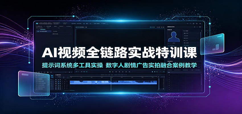 AI视频全链路实战特训课：提示词系统多工具实操，数字人剧情广告实拍融合案例教学-驿想项目网