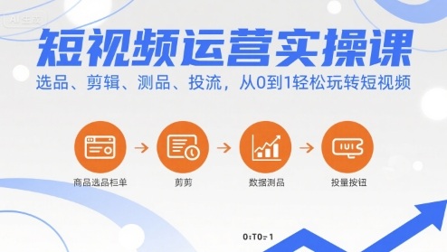 短视频运营实操课，选品、剪辑、测品、投流，从0到1轻松玩转短视频-驿想项目网