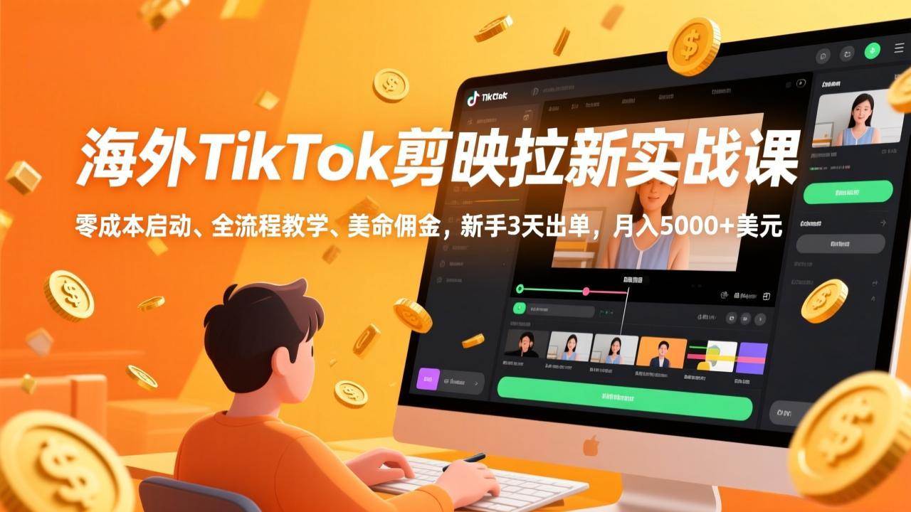 （17340期）海外TikTok剪映拉新实战课，零成本启动、全流程教学、美金佣金，新手3天出单，月入5000+美元-驿想项目网