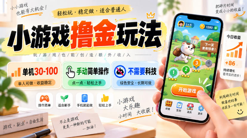 小游戏撸金玩法,单机30-100,手动简单操作,不需要科技-驿想项目网