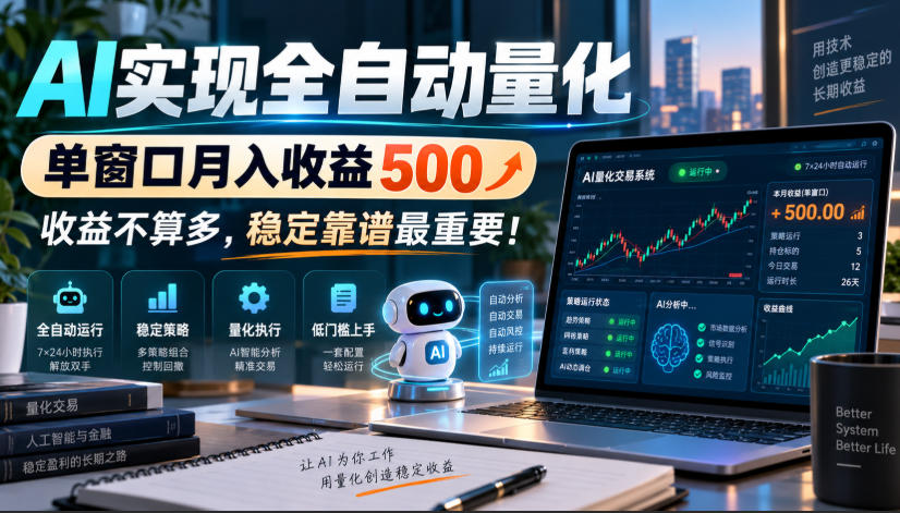 AI实现全自动量化，单窗口月入收益500，收益不算多，稳定靠谱最重要！【揭秘】-驿想项目网