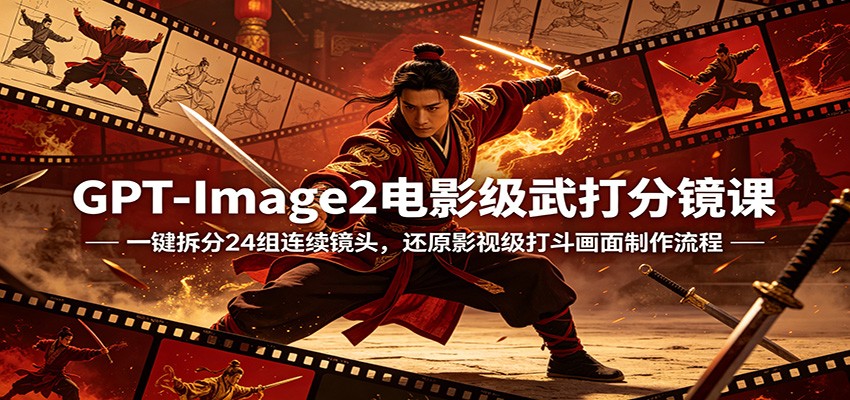 GPT-Image2电影级武打分镜课：一键拆分24组连续镜头，还原影视级打斗画面制作流程-驿想项目网