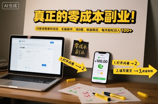 真正的零成本副业!问卷调查暴利项目,无脑操作,纯0撸,收益稳定,每天轻松日入100+【揭秘】-驿想项目网