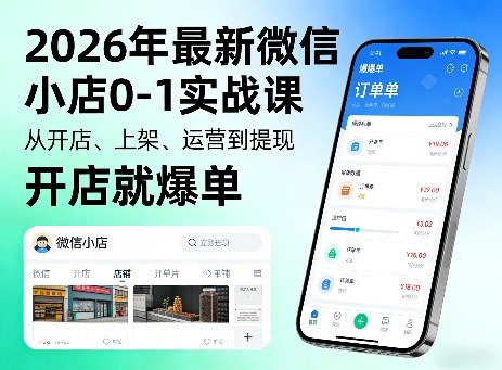 2026年最新微信小店0-1实战课，从开店、上架、运营到提现，开店就爆单-驿想项目网