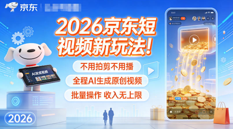 2026京东短视频新玩法！不用拍剪不用播，全程AI生成原创视频，批量操作收入无上限-驿想项目网