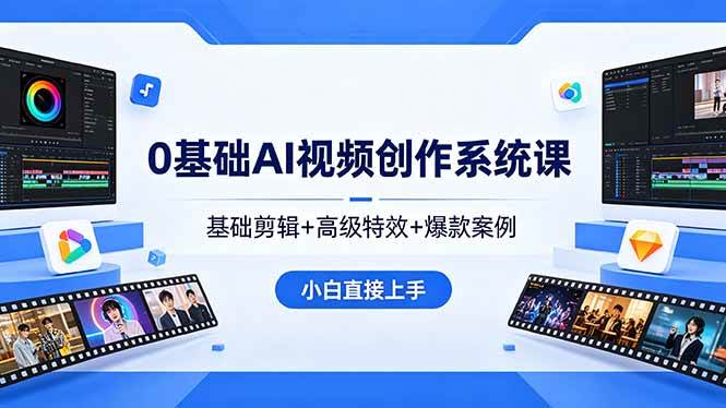 （18354期）0基础AI视频创作系统课，基础剪辑+高级特效+爆款案例，小白直接上手-驿想项目网