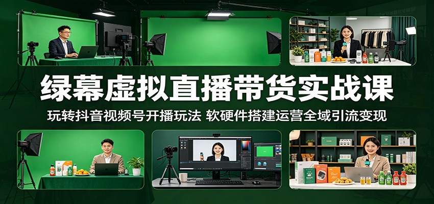 绿幕虚拟直播带货实战课：玩转抖音视频号开播玩法，软硬件搭建运营全域引流变现-驿想项目网