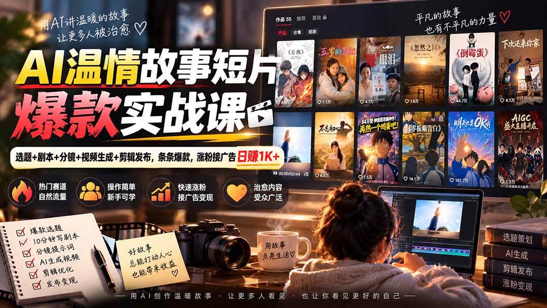 （20477期）AI温情故事短片爆款实战课-更新｜选题+剧本+分镜+视频生成+剪辑发布，条条爆款，涨粉接广告日赚1K+-驿想项目网