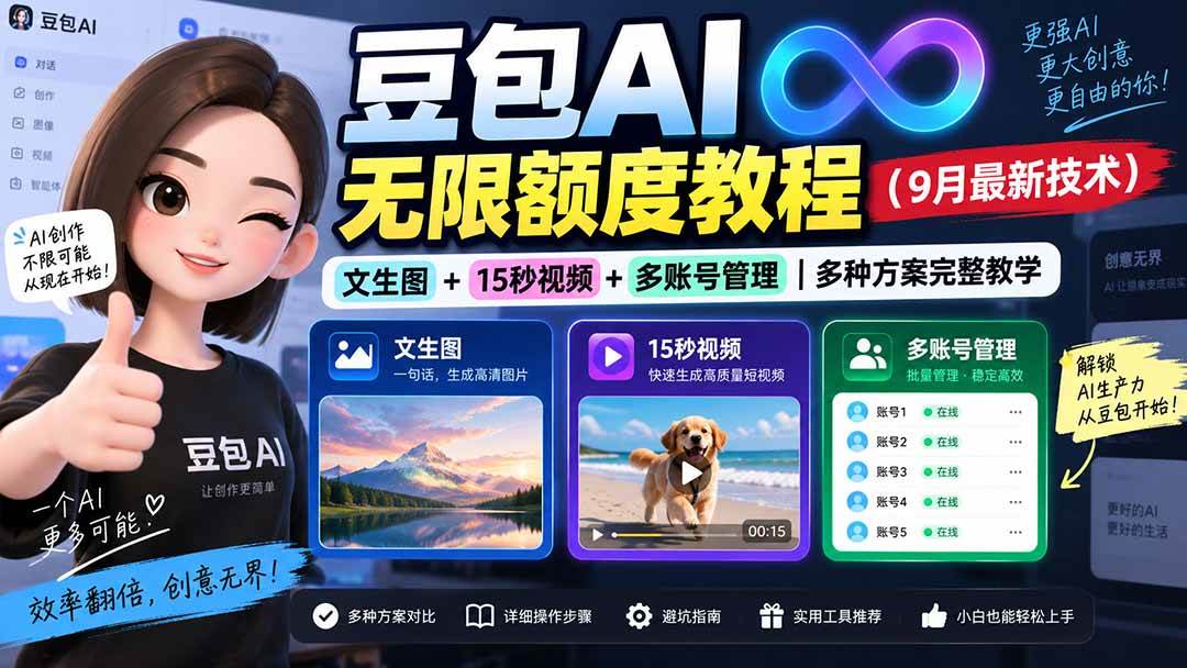 （20288期）豆包AI无限额度教程（9月最新技术）｜文生图+15秒视频+多账号管理｜多种方案完整教学-驿想项目网