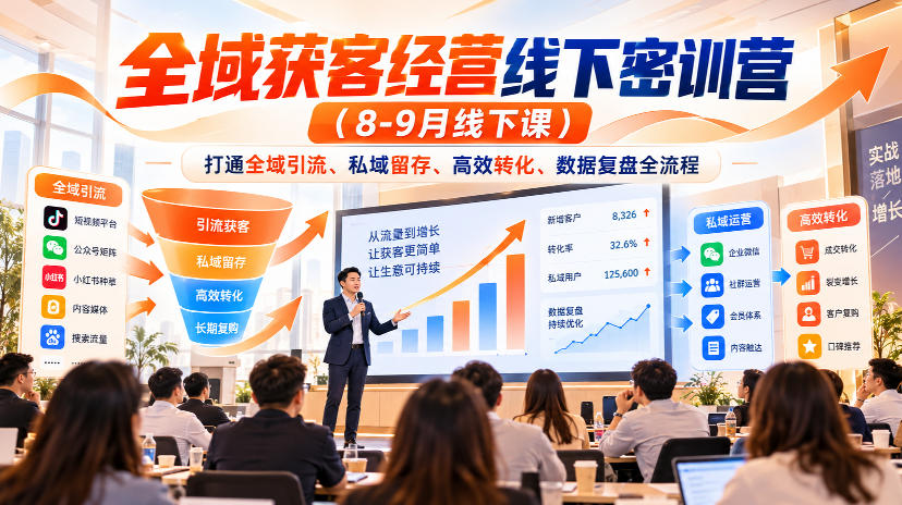 全域获客经营线下密训营（8-9月线下课），打通全域引流、私域留存、高效转化、数据复盘全流程-驿想项目网