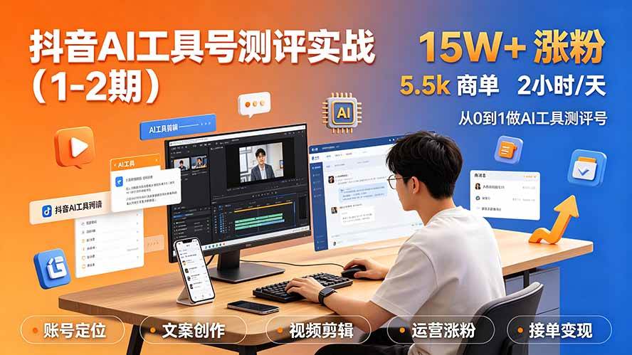 (19380期)抖音AI工具号测评实战(1-2期):单号涨粉15W+×商单5.5k×伙伴计划×普通人可复制,每天2小时长期可持续-驿想项目网