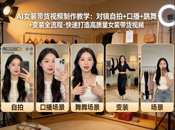 AI女装带货视频制作教学，对镜自拍、口播、跳舞、变装全流程，快速打造高质量女装带货视频-驿想项目网