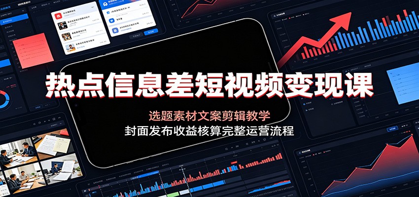 热点信息差短视频变现课：选题素材文案剪辑教学，封面发布收益核算完整运营流程-驿想项目网