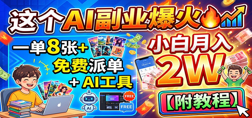 这个AI副业爆火！一单8张+，免费派单+AI工具，小白月入2W【附教程】-驿想项目网