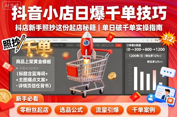 抖音小店日爆千单技巧，抖店新手照抄这份起店秘籍，单日破千单-驿想项目网