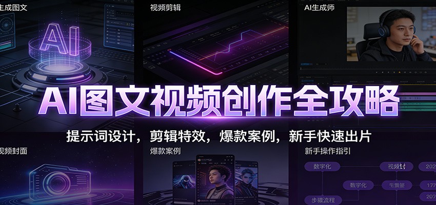 AI图文视频创作全攻略：提示词设计，剪辑特效，爆款案例，新手快速出片-驿想项目网