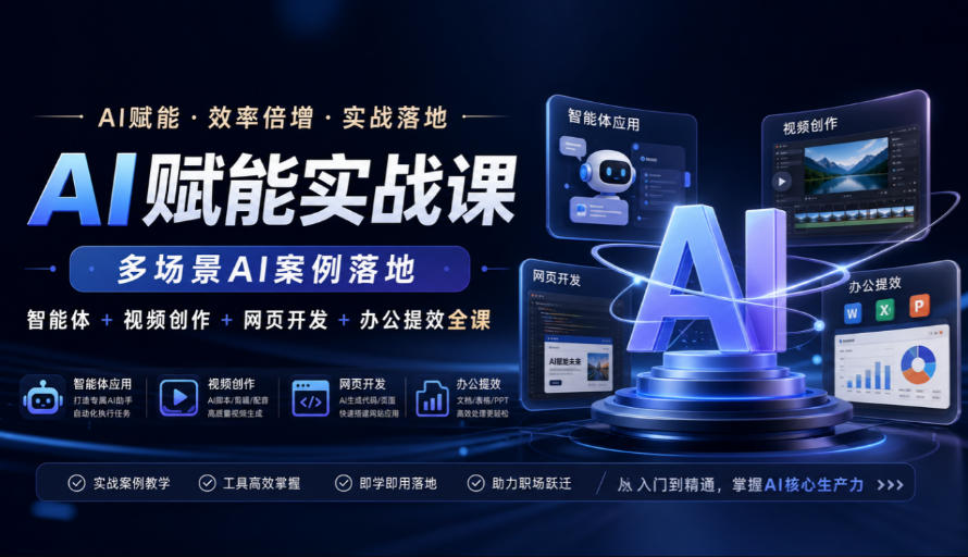 AI赋能实战课,多场景AI案例落地,智能体+视频创作+网页开发+办公提效全课-驿想项目网