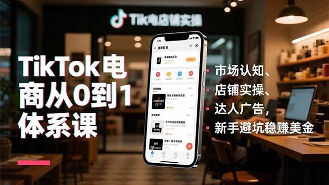 (16818期)TikTok电商从0到1体系课,市场认知、店铺实操、达人广告,新手避坑稳赚美金-驿想项目网
