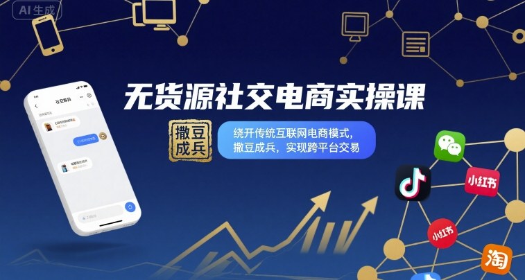 无货源社交电商实操课,绕开传统互联网电商模式,撒豆成兵,实现跨平台交易-驿想项目网