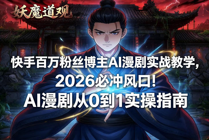 快手百万粉丝博主AI漫剧实战教学，2026必冲风口！AI漫剧从0到1实操指南-驿想项目网