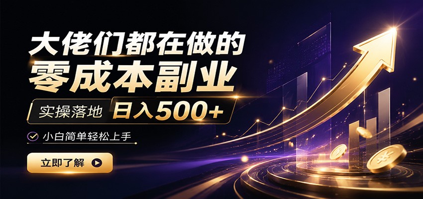 大佬们都在做的零成本副业，实操落地日入500+，小白一秒上手-驿想项目网