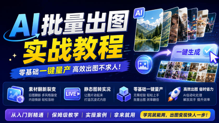AI批量出图实战教程，素材翻新裂变，静态图转实况，零基础一键量产-驿想项目网