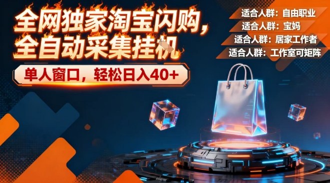 全网独家淘宝闪购，全自动采集，操作简单无脑，单人窗口轻松日入40+【揭秘】-驿想项目网