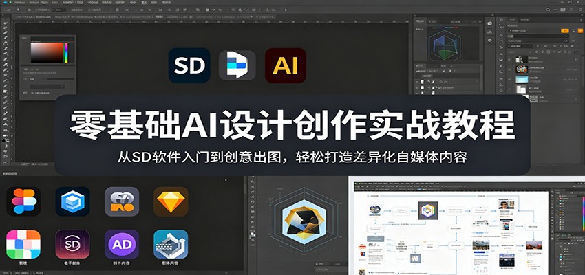 零基础AI设计创作实战教程：从SD软件入门到创意出图，轻松打造差异化自媒体内容-驿想项目网