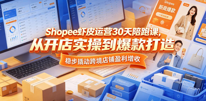 Shopee虾皮运营30天陪跑课，从开店实操到爆款打造，稳步撬动跨境店铺盈利增收-驿想项目网