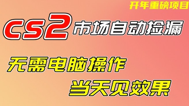 CS2市场自动捡漏项目，无需电脑操作，无需进入游戏，当天见效果，支持任何形式验证【揭秘】-驿想项目网