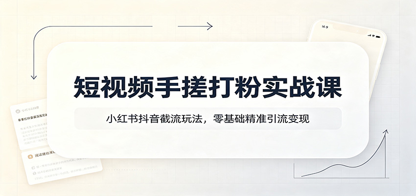 短视频手搓打粉实战课：小红书抖音截流玩法，零基础精准引流变现-驿想项目网
